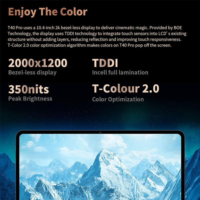 Teclast T40 Pro 8GB RAM 128GB ROM 10.4 inch Tablet 2000x1200 UNISOC T616 Octa Core 4G Network Android 12 Fast Charging