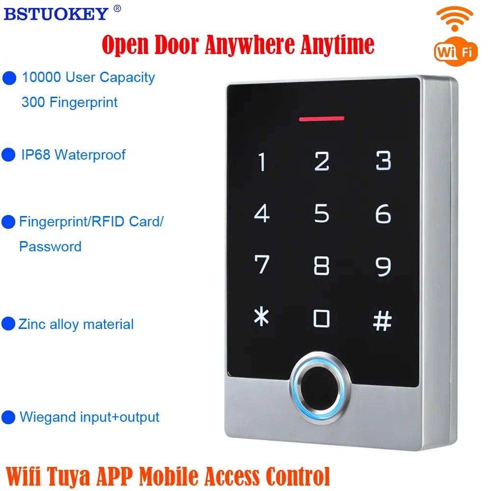 Smart Fingerprint Door Lock WIFI Tuya APP Touch Password Keypad Waterproof RFID Card Access Control System