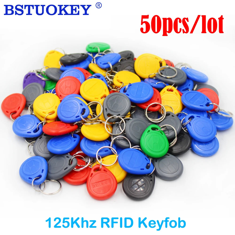 50pcs Waterproof 125KHz RFID Tag Proximity RFID Card Keyfob Key Fob Access Control Smart Card Color ID Keychain