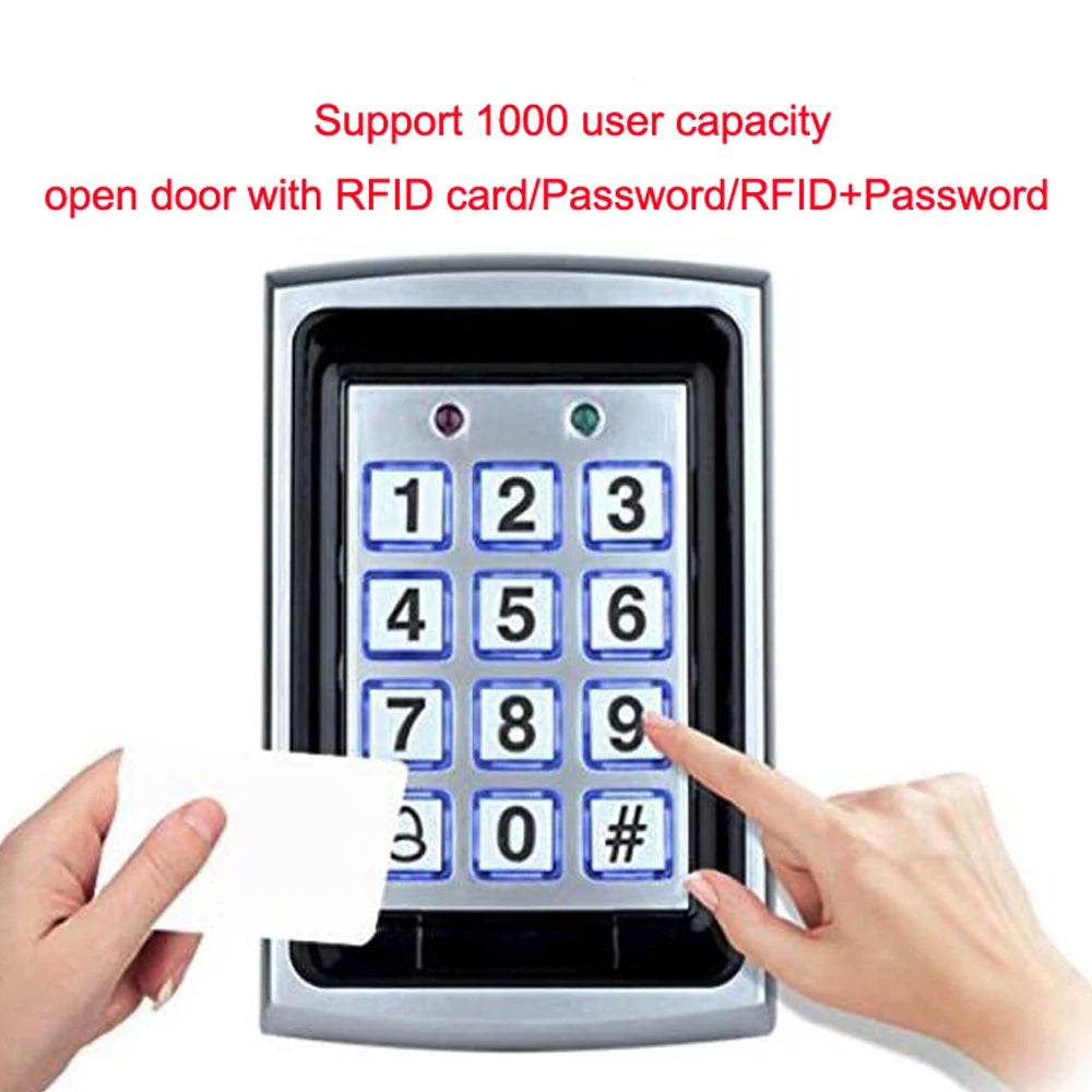 Standalone Metal Keypad Electronic Lock Power Supply DC12V Door Exit with 125KHz ID Keyfobs Full RFID Access Control System Kit