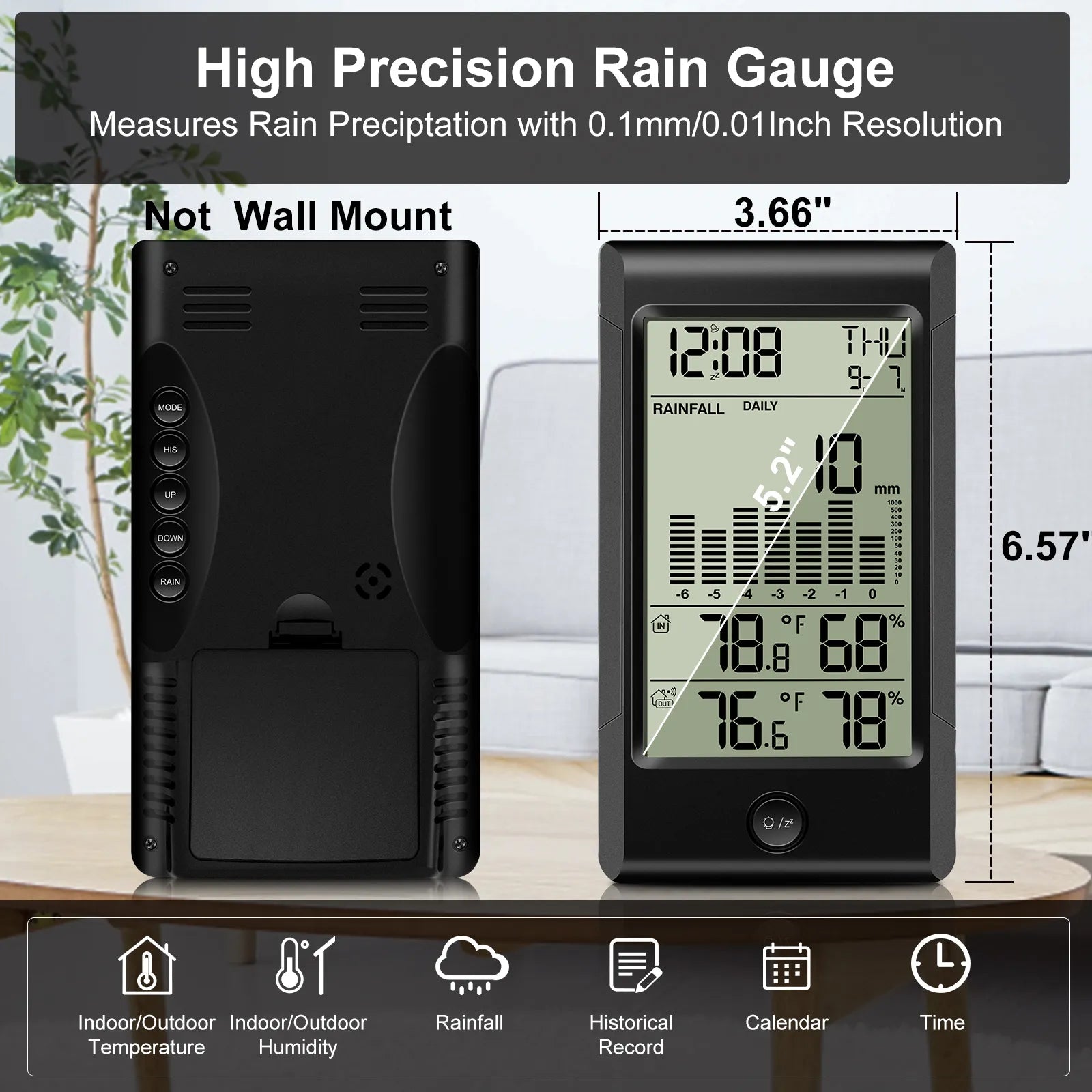 Geevon Weather Station Rain Gauge Calendars Alarm Clocks With Temperature And Humidity LED Digital Table Watch Rain Gauge