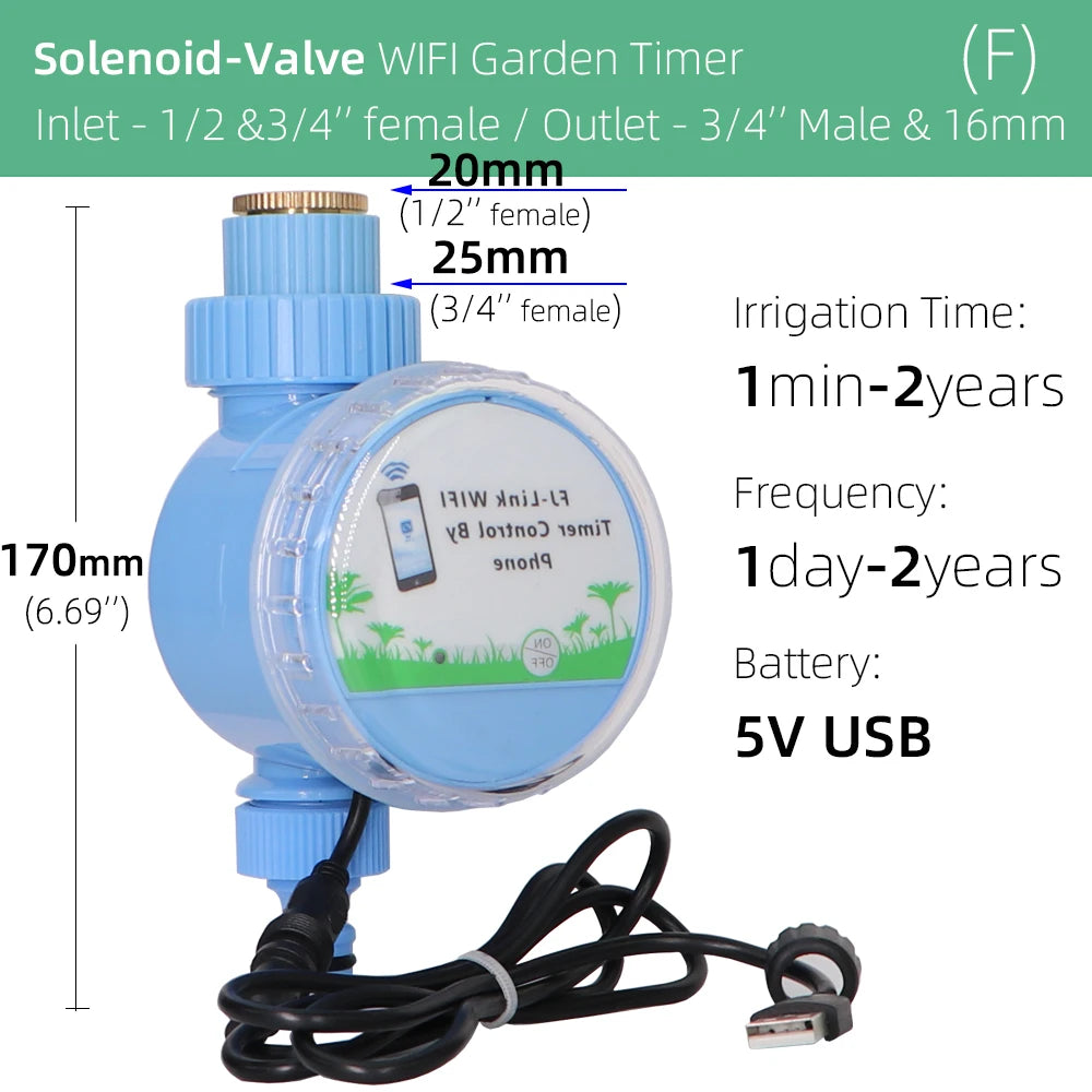 RBCFHI 12 Types Garden Water Timer Solenoid Valve Controller Automatic LCD Display Solar Energy Rain Sensor WIFI-Timer Long Life