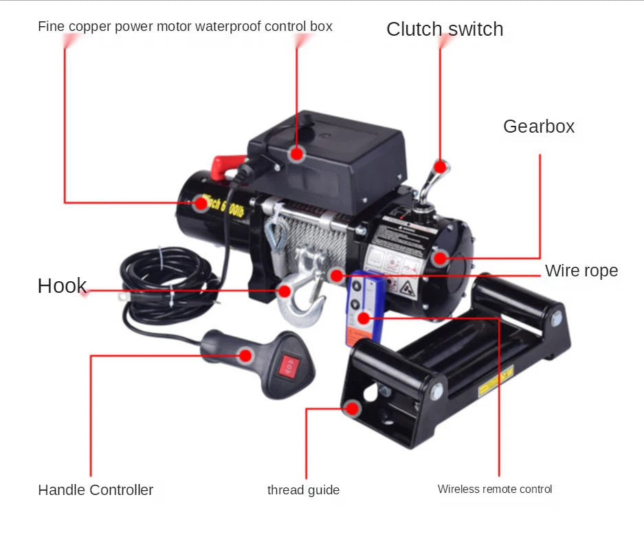 12/24v 4000lb  Electric Winch Remote Control Set Heavy Duty SUV ATV Trailer High Strength Steel Electric Winch