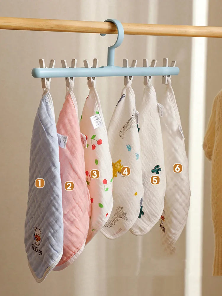 6 Clips Baby Clothes Socks Hanger Children Adults Clothes Dryer Socks Underwear Plastic Drying Rack Newborn Saliva Towel Hanger