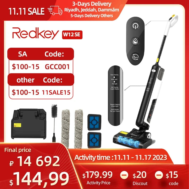 Redkey W12 SE Wet Dry Vacuum Cleaner Cordless Smart Mop Washing Multi-Surface Wireless Handheld Floor Washer Self-Cleaning