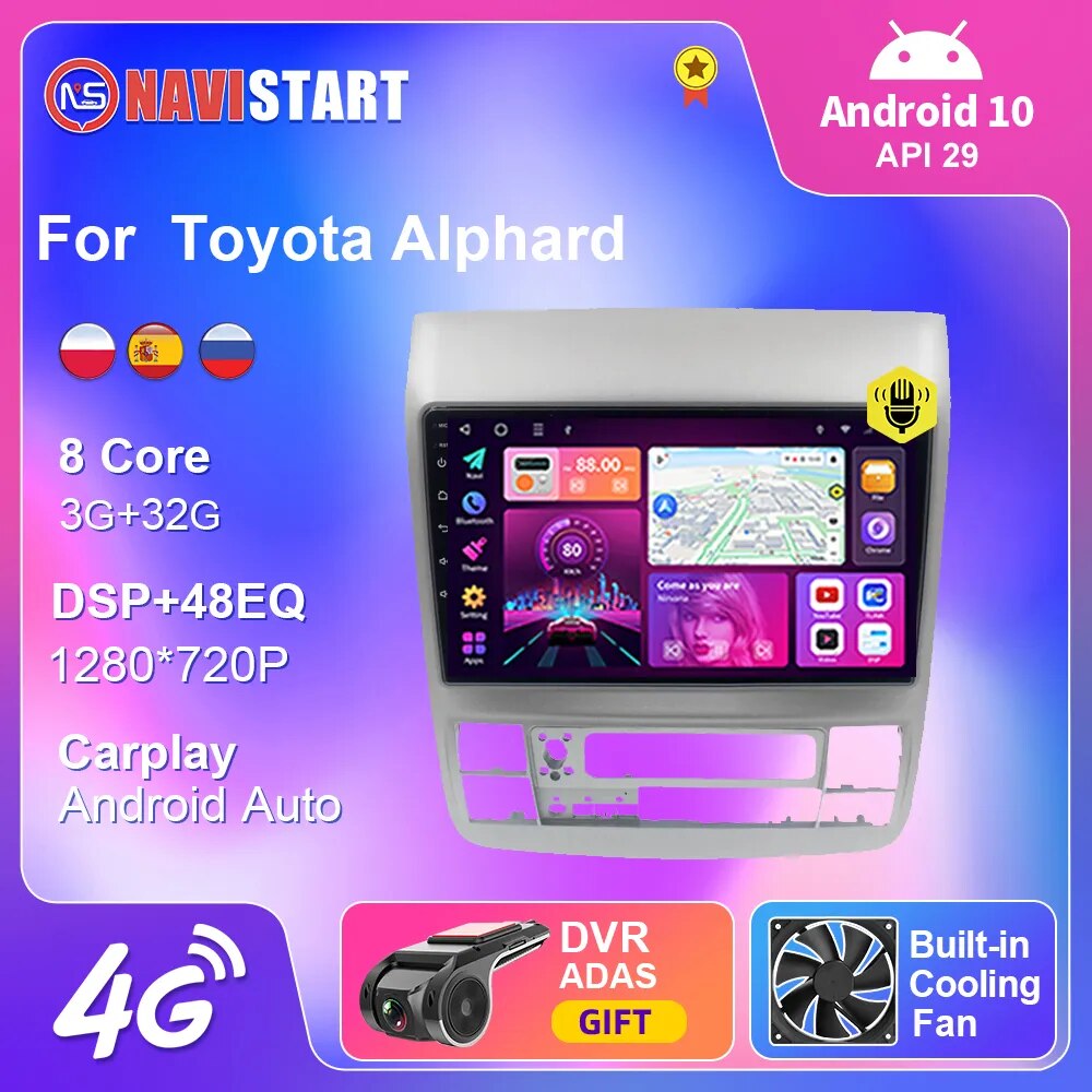 NAVISTART 4G For Toyota Alphard 2002 2004 2005 2006 2007 Car Radio Multimedia Player GPS Navigation BT Carplay Android 10 Player