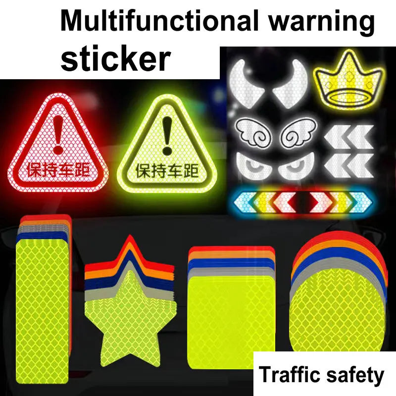 10Pcs Car Reflective Tape Safety Warning Colorful Car Bumper Reflective Stickers Secure Motorcycle Electric Vehicle Warning