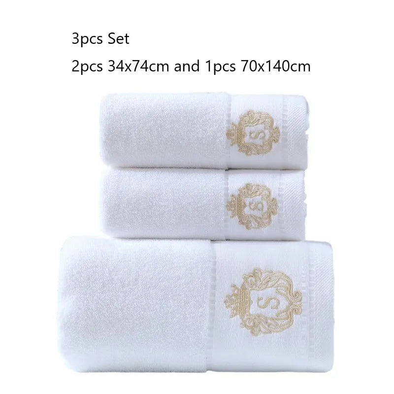Inyahome Set of 3 White Letter Embroidered Towels Sets 2 Hand Towels 34x74cm and 1 Body Bath Towels 70x140cm Toallas De Baño