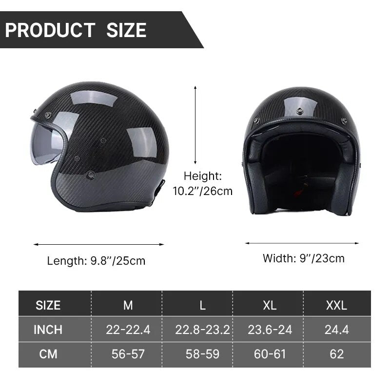 Hot Sale Capacetes De Moto DOT Motorcycle Helmet Open Face Safety Cafe Racer Scooter Casco Motocross Hombre Carbon Fiber