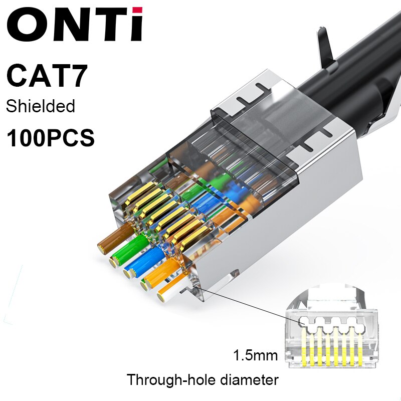ONTi RJ45 Pass Through Crimper Tool and Rj45 Connector, Ethernet Crimper Crimping Tool Wire Stripper Cutter for Cat6a Cat5