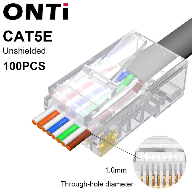 ONTi RJ45 Pass Through Crimper Tool and Rj45 Connector, Ethernet Crimper Crimping Tool Wire Stripper Cutter for Cat6a Cat5