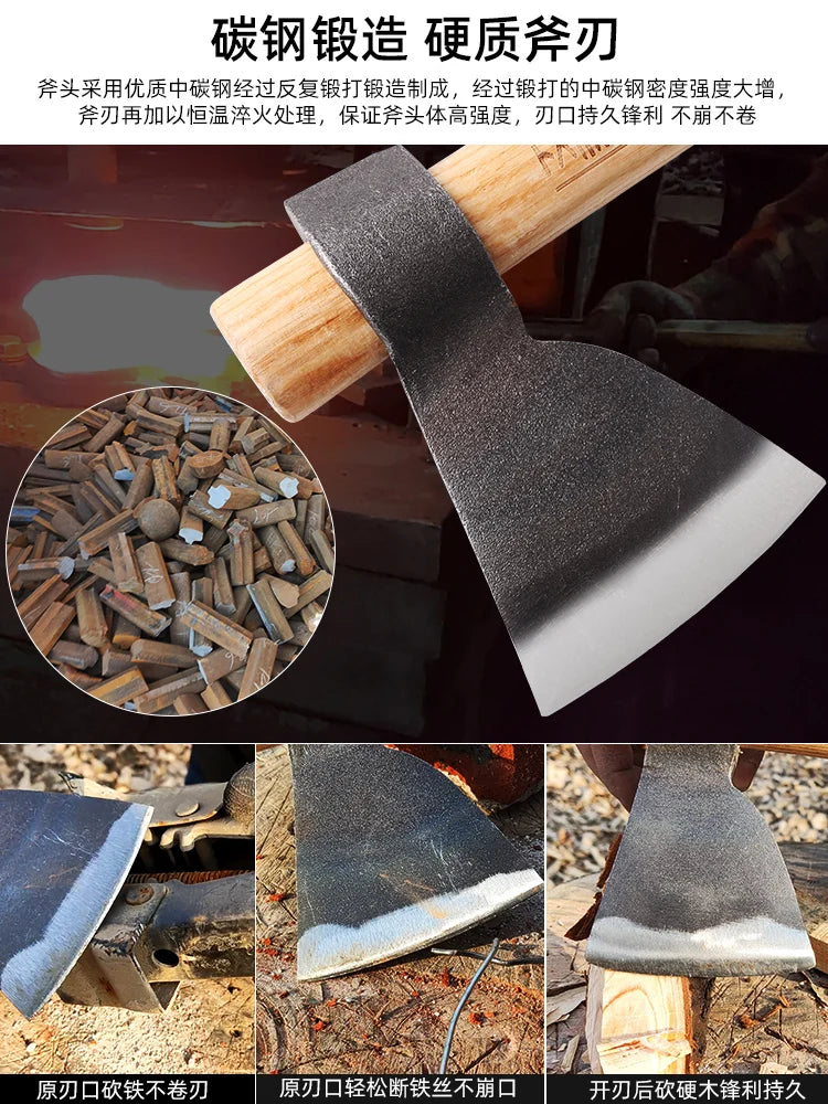 Carbon Steel Forged Battle Axe Outdoor Axe Flying Axe Camping Axe Mountain Cutting Outdoor Wood Cutting Axe Nordic Battle Axe