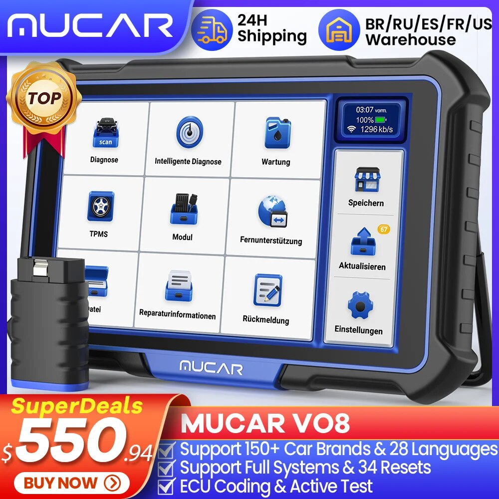 MUCAR VO8 VO7 VO7 S Best Professional Car Diagnostic Tool Obd2 Scanner Automotive Diagnosis ECU Coding Active Test 34 Reset Free