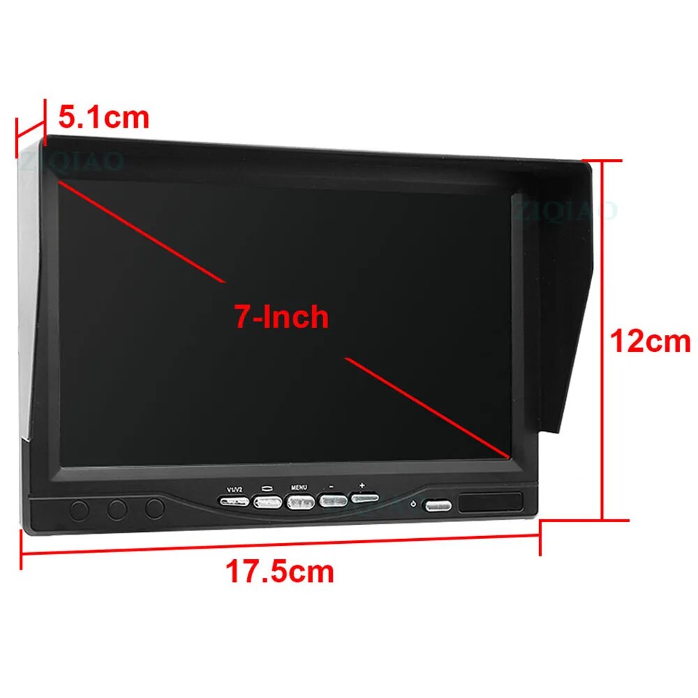 ZIQIAO 7 Inch AHD SD Recorder DVR Monitor 2 Split Screen 2CH Bus Truck RV Harvester Monitoring System A738