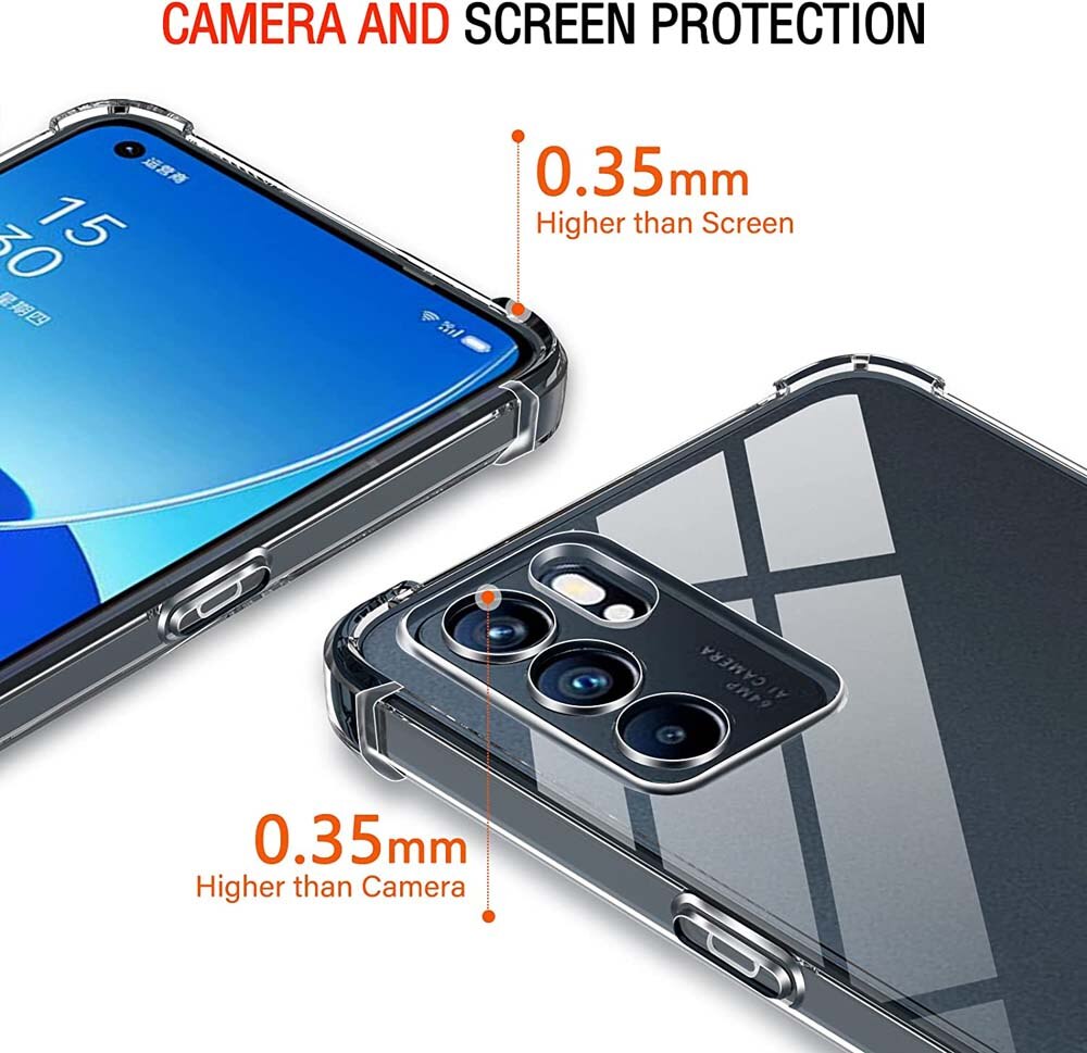 Clear Case for Oppo Reno 6 5G Reno6 4G Crystal Soft TPU Transparent Shockproof Phone Cover for Reno 7 4G Reno 5 4G Reno 3 2F 2Z