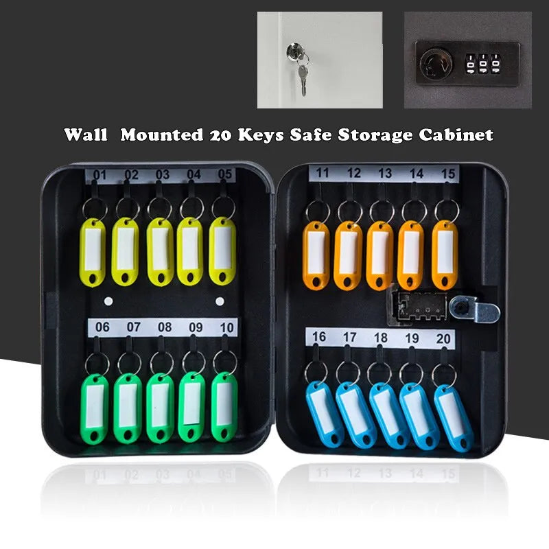 New 20 Keys Safe Storage Cabinet Password/Key Lock Spare Car Key Metal Organizer Box For Office Factory School Wall-mountable
