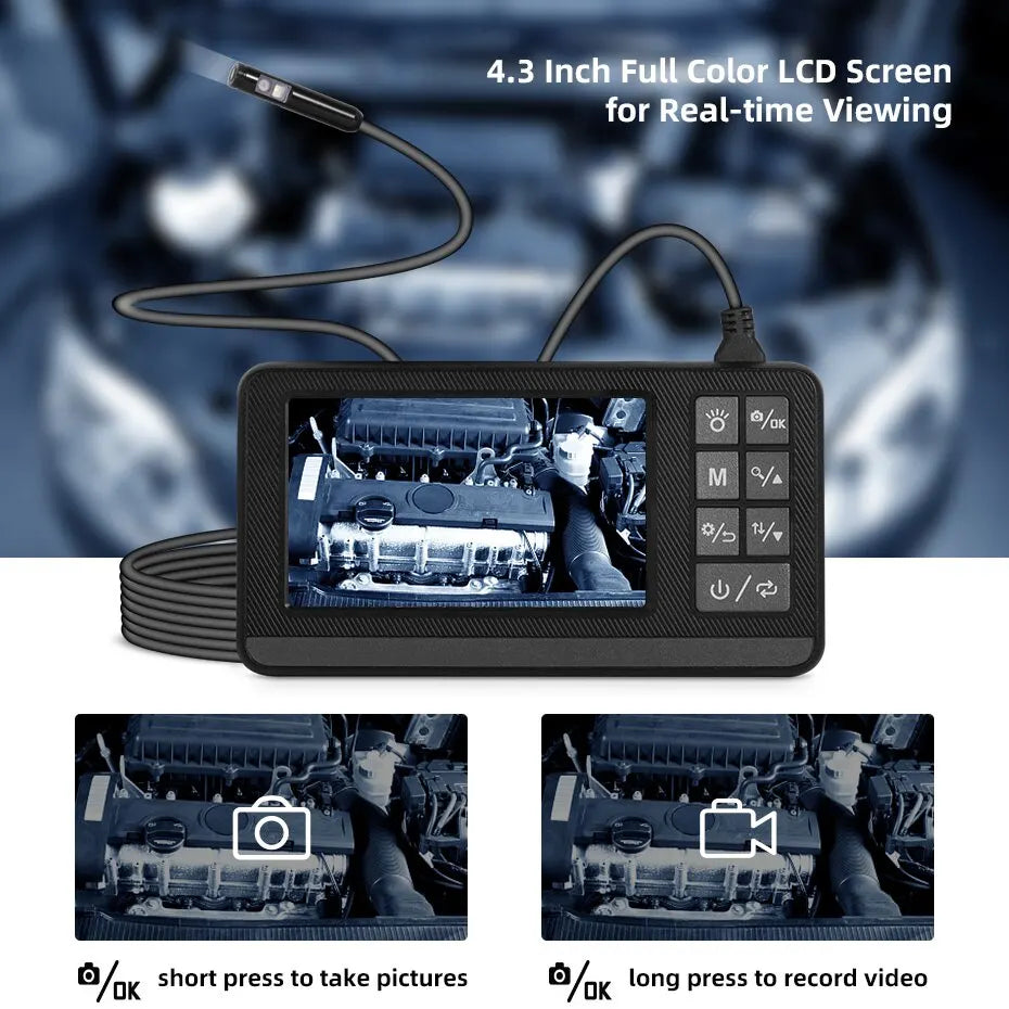 KERUI Dual Lens Industrial Endoscope Inspection Camera with Screen IP67 Waterproof Snake 1080P Handheld Digital Video Borescope