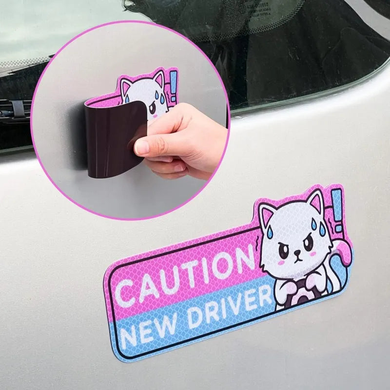 4pcs Cartoon Cat Student Driver Car Magnet Cute New Sign for Reflective Sticker Gift Teen Reusable  Bumper Safety