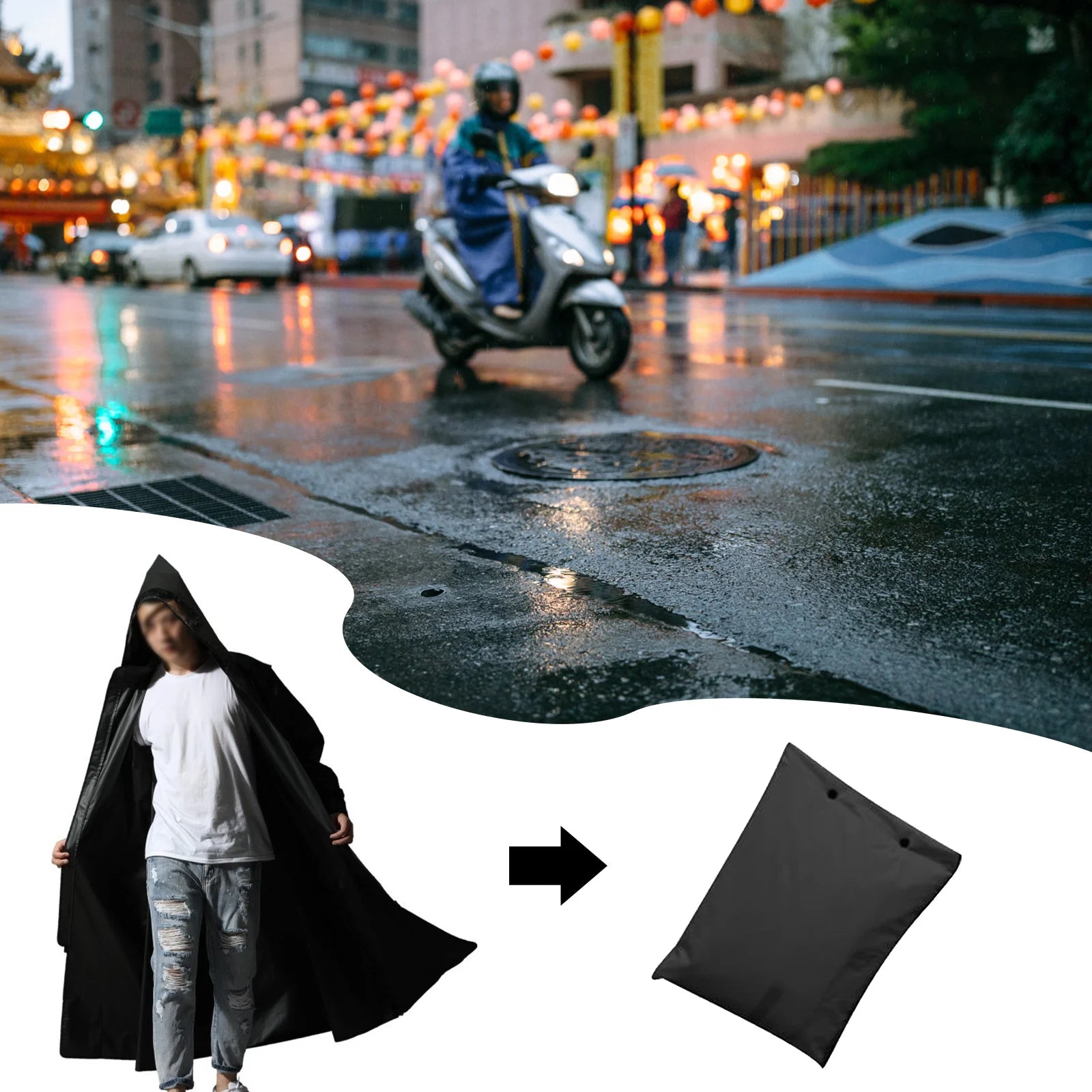 2023 Motorcycle Raincoat Women/Men Zipper Hooded Poncho Motorcycle Rainwear Long Style Hiking Environmental Rain Jacket XL/XXL