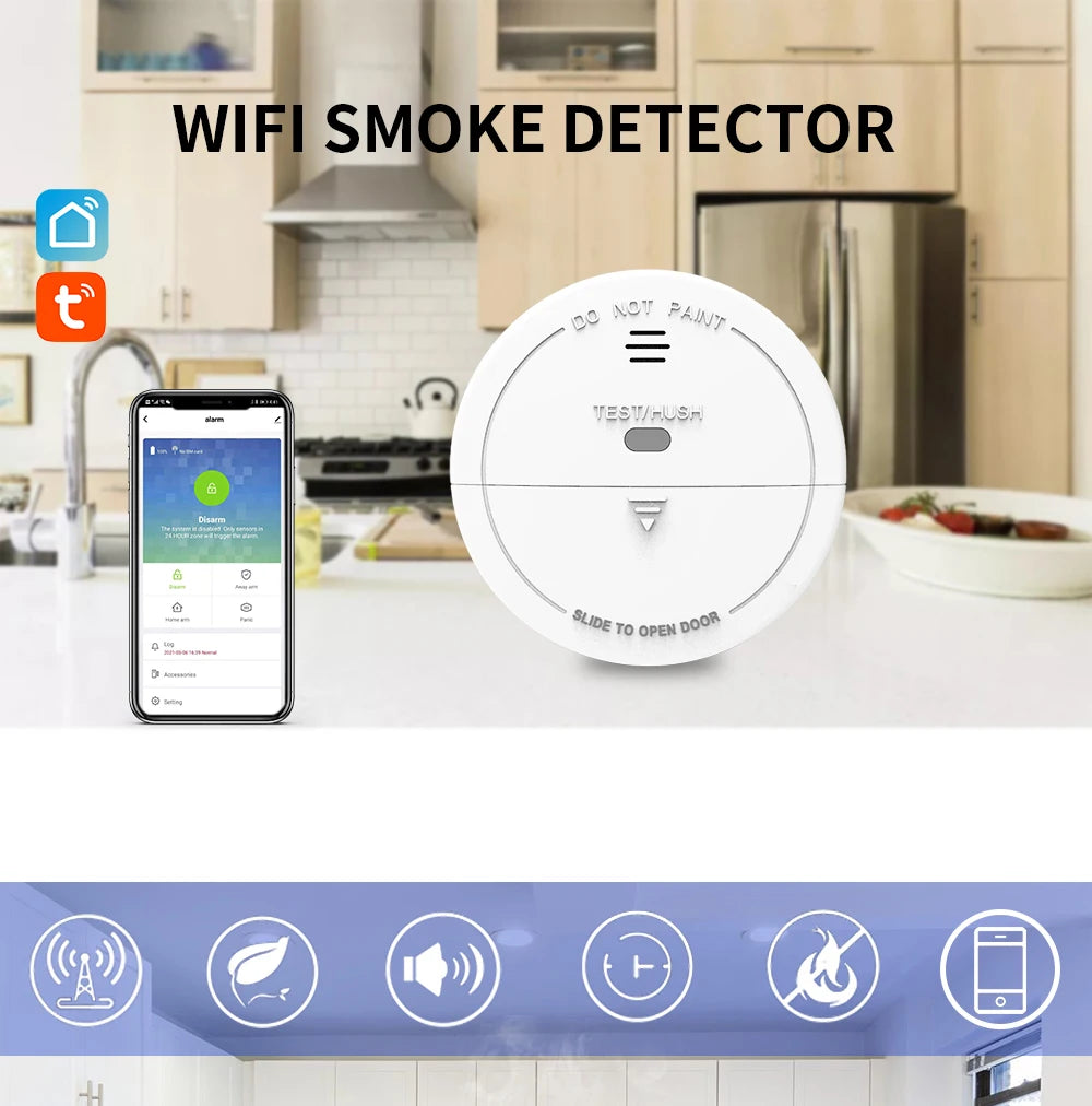 WiFi Smoke Alarm Fire Gas Detector Smoking Fire Carbon Monoxide Poisonous Gas Leakage Alarm Home Safety System Fireman Monitor