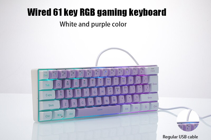 61 Key K401 for PC Laptop Desktop Wired Gaming Film Keyboard RGB Illuminated Keyboard 60% PC Gaming Keys
