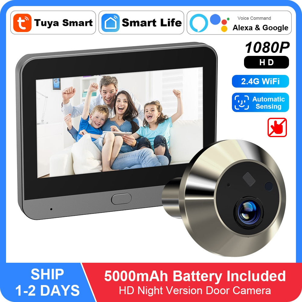 Smart Tuya 1080P 2.4G WiFi Magic Door Camera Automatic Sensing Door Eye Camera Digital Door Viewer Wireless Doorbell at Home