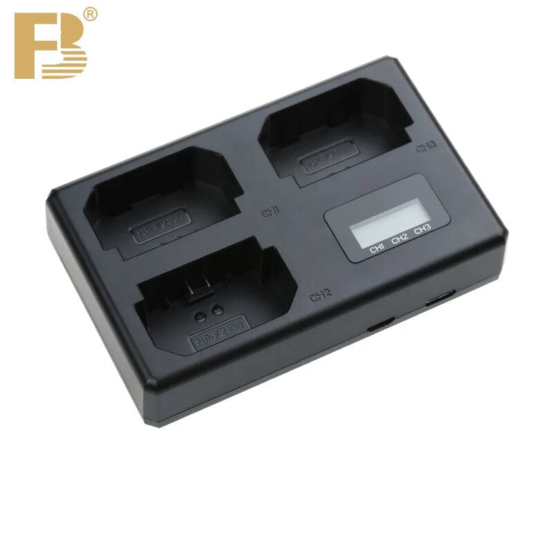FB NP FZ100 Battery 3 Slot Charger for Sony Camera Alpha A7R3 A6600 A6700 A7M3 ARR4 A7R4 A7R5 A7III A7S3A9 A9S IV BC-QZ1 ILCE-9