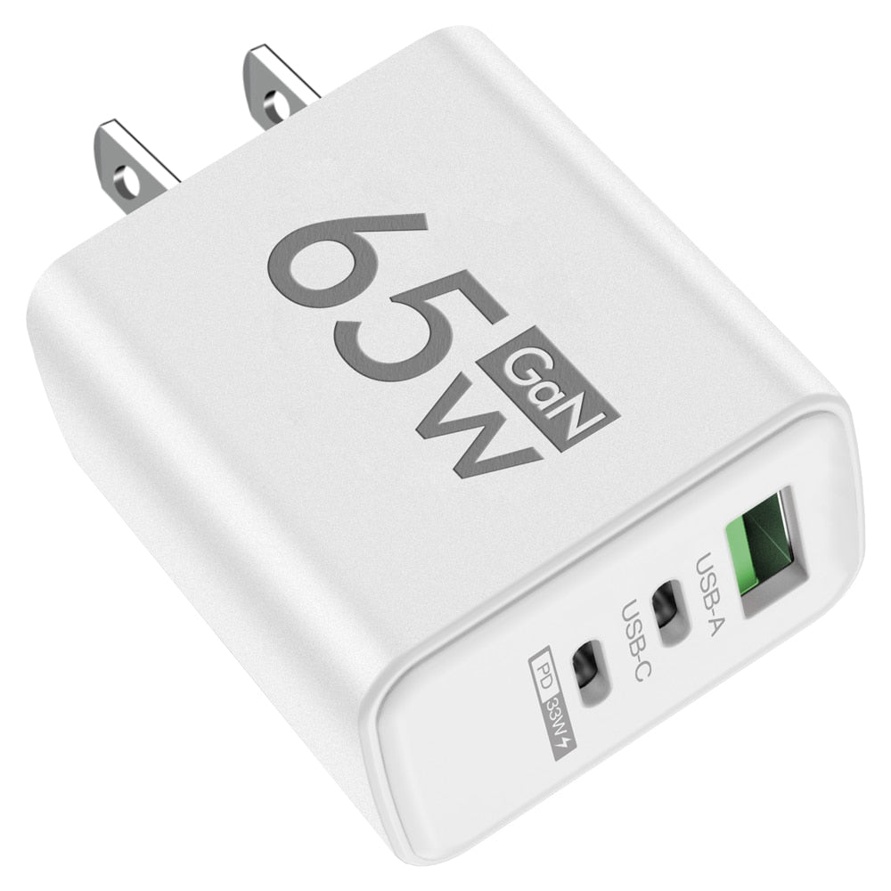 65W GaN Fast Charger Adapter Type C PD Quick Charge Mobile Phone Wall Charger Multiple Charging Ports for IPhone Huawei Xiaomi