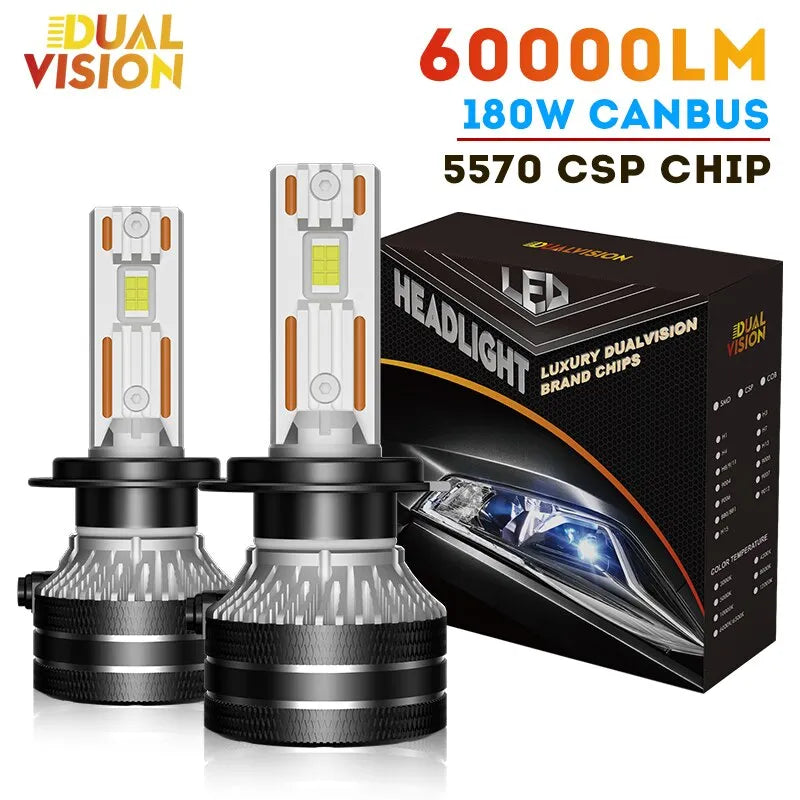 K5C H7 LED 60000LM Headlights Canbus 8000K H1 H4 H11 9012 HIR2 H8 H9 9005 9006 HB3 HB4 High Power 6000K 5570 CSP Chips