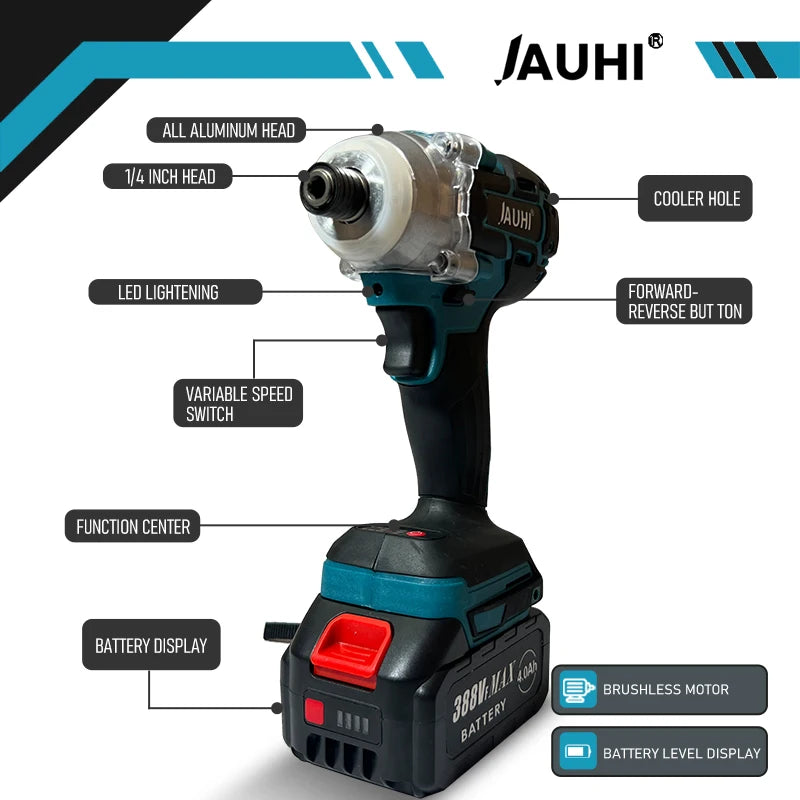 520N.m Brushless Drill Cordless Electric Impact Wrench Rechargeable 1/4 Square Drive Wrench Power Tool For Makita 18V Battery