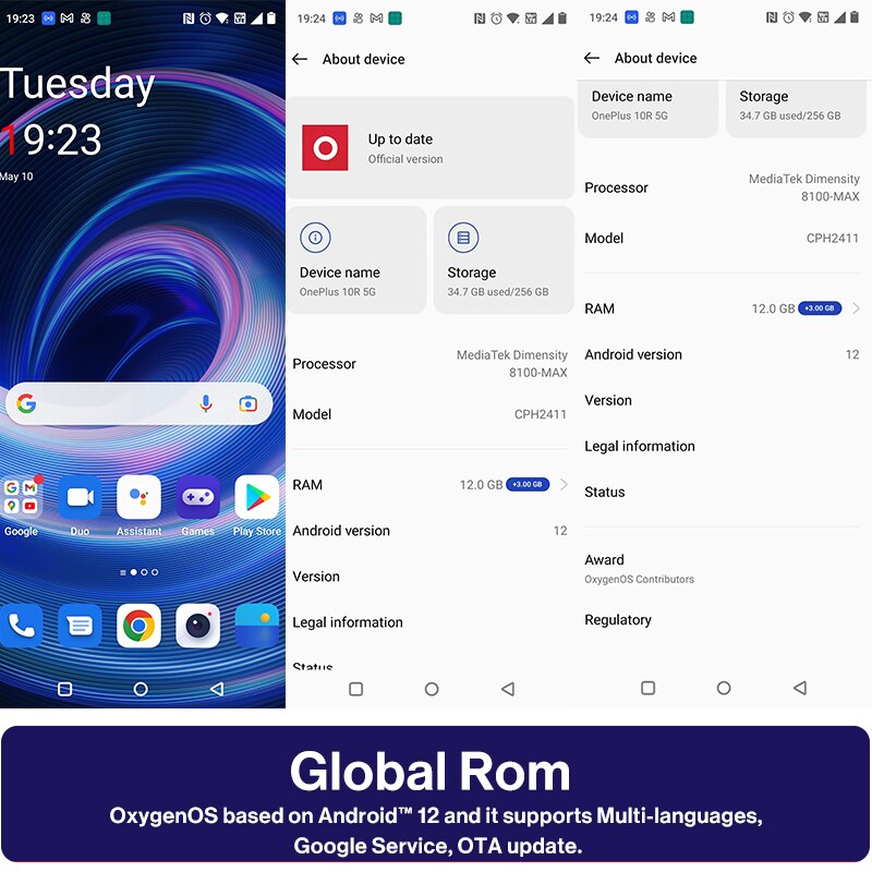 OnePlus Ace 5G MTK Dimensity 8100 MAX Global Rom 12GB 256GB 150W Fast Charging Mobile Phones 120Hz  AMOLED  Android