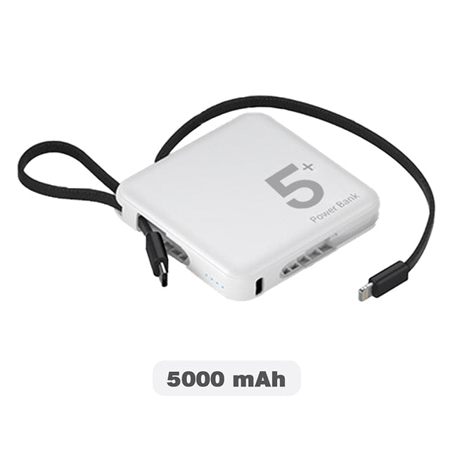 10000mAh Mini Power Bank Built in Cable PowerBank Portable Fast Charger External Battery For iPhone 14 Pro Samsung Xiaomi Huawei