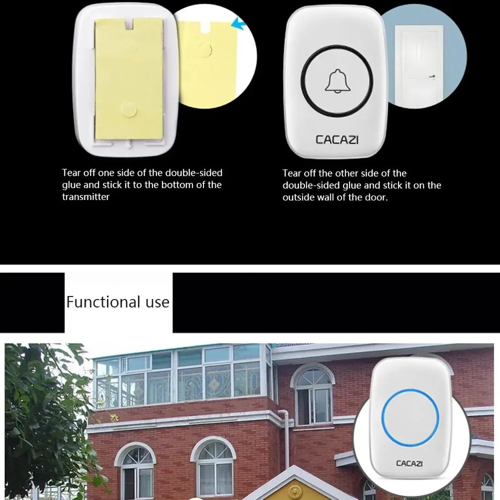 CACAZI New Wireless Doorbell Waterproof 300M Remote EU AU UK US Plug smart Door Bell Chime battery 1 2 button 1 2 3 receiver AC