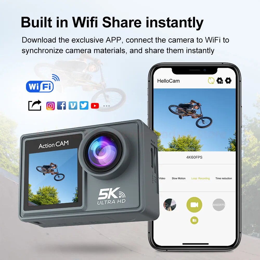 5K 30FPS Mini Action Camera Wifi Dual Color Screen 170° Wide Angle 30M Waterproof Sports Video Recorder Remote Control Camcorder