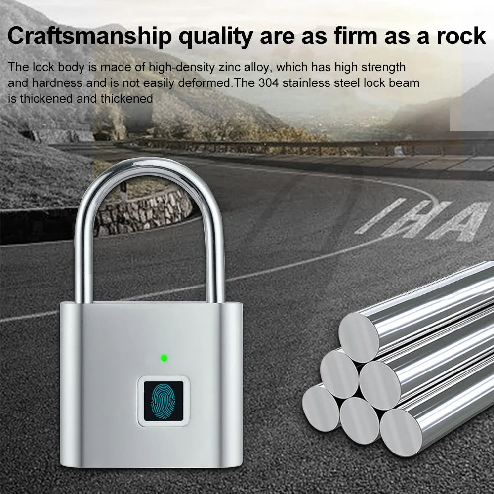 Outdoor Smart Padlock Fingerprint Locker Bag Locks Dormitory Anti-Theft Lock USB Recharge Security Rainproof Keyless Door Lock