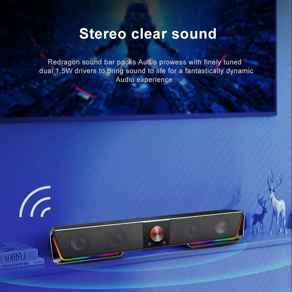 REDRAGON GS570 Darknets Support Bluetooth Wireless Aux 3.5 Surround RGB Speakers Column Sound Bar for Computer PC Loudspeakers