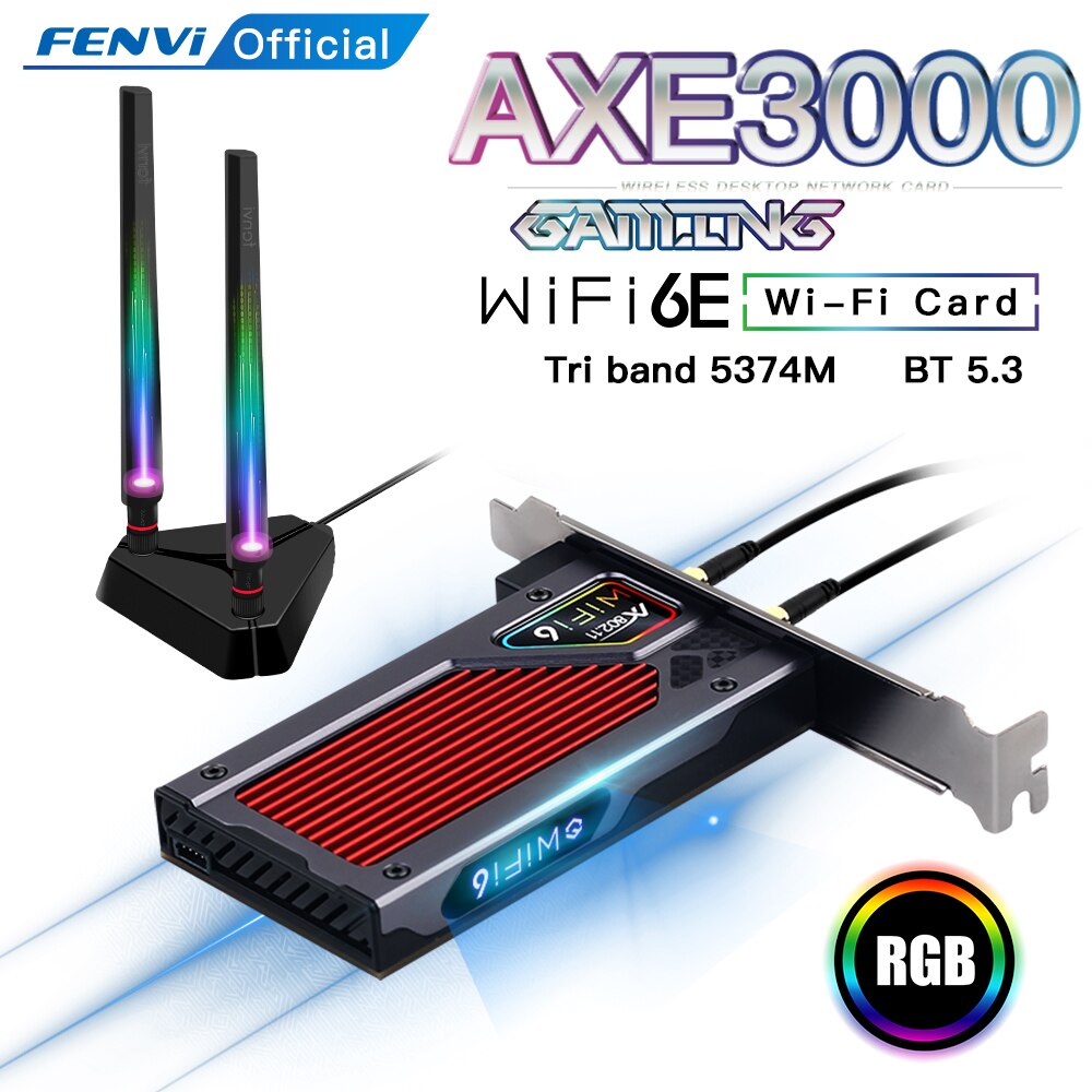 FENVI AXE3000 WiFi 6E AX210 Wireless 2.4G/5G/6GHz 5374Mbps WiFi 802.11AX/AC PCI Express Network Card For Bluetooth 5.3 Adapter