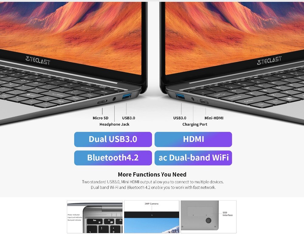 Laptopy Teclast F7S 14.1 Cal Notebook 8GB RAM 512GB SSD Windows 10 OS podwójna częstotliwość WiFi Bluetooth