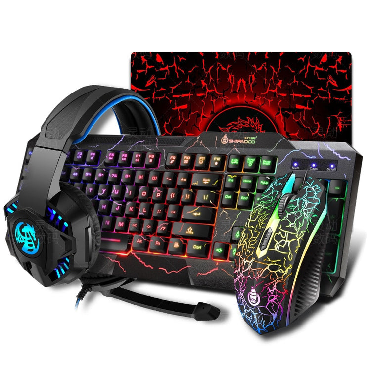 4 In1 Gaming Keyboard Mouse LED Breathing Backlight Ergonomics Pro Combos USB Wired Full Key Professional Mouse Keyboard Teclado