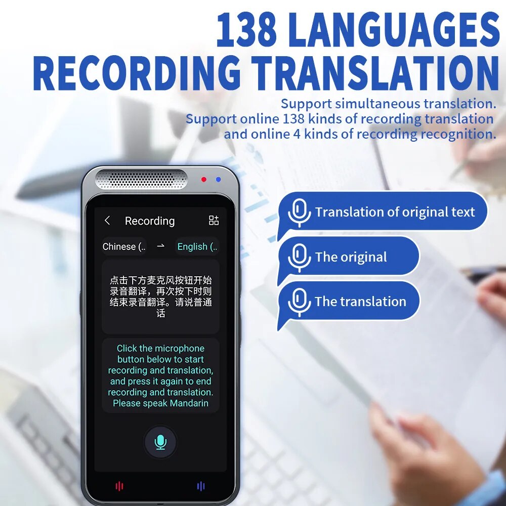 Z6 Voice Translator Device 138 National Languages Intelligent Translator Real-time Recording Text Translation Business Travel