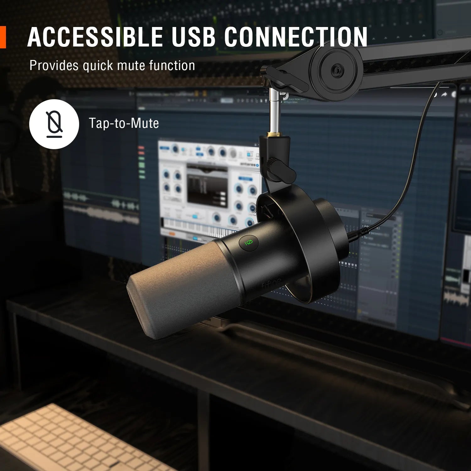 FIFINE USB/XLR Dynamic Microphone with Shock Mount,Touch-mute,headphone jack&Volume Control,for PC or Sound Card Recording -K688