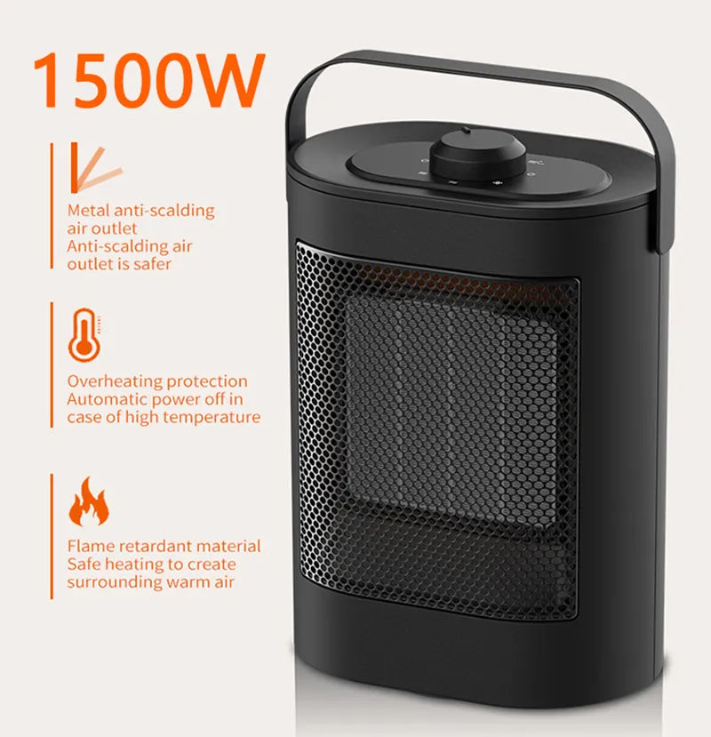 1500W PTC Ceramic Heater Bedroom Office Small Table Electric Heater Silent No light Air Circulation Heating Fan