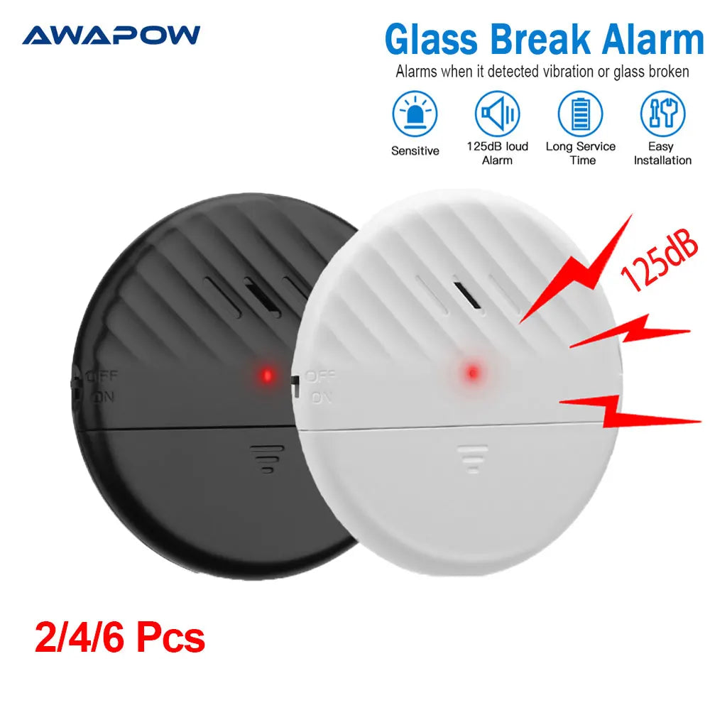 Awapow Wireless Window Door Vibration Sensor 125dB Glass Break Vibration Burglar Sensor Alarm Home Safety Alarm Detector System