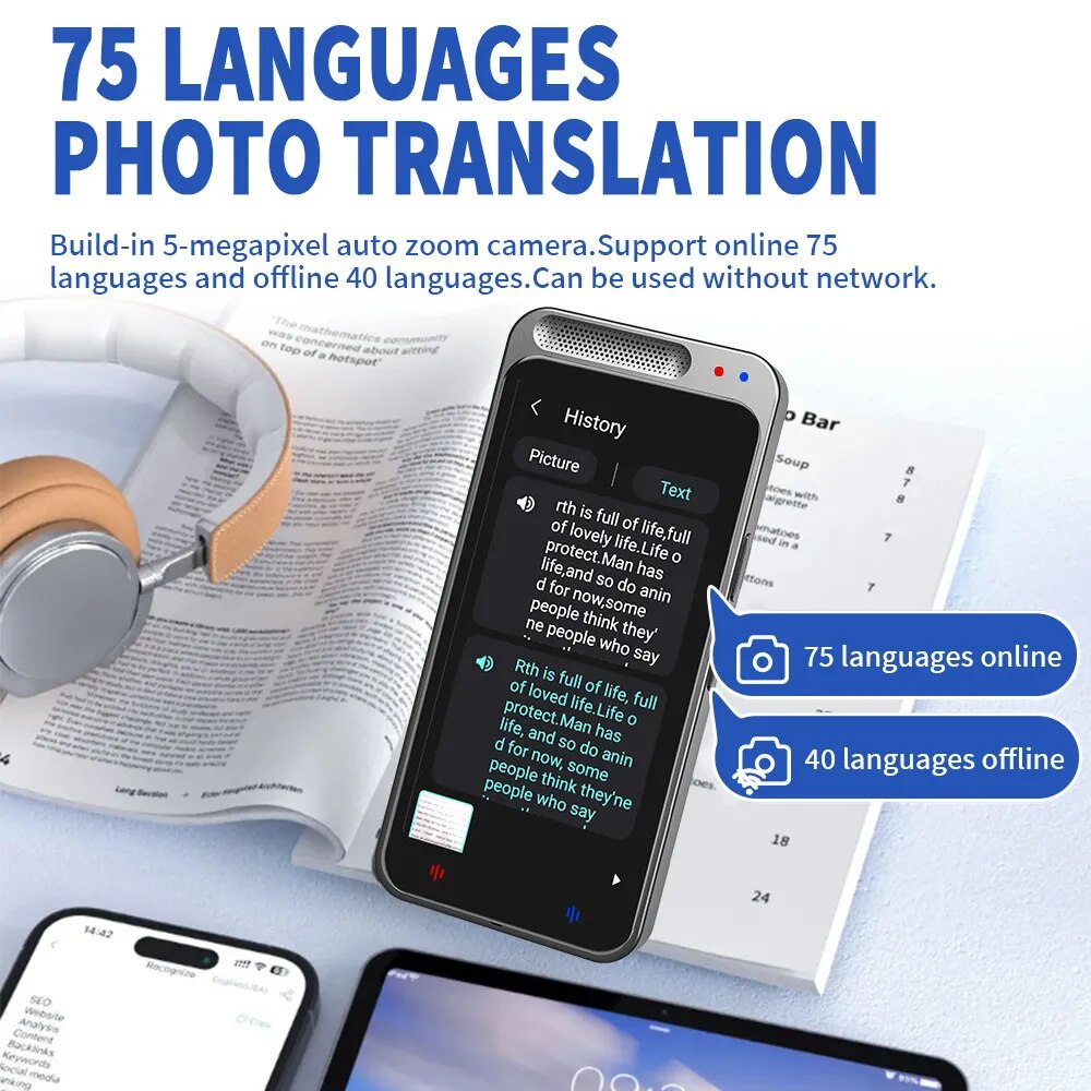 Z6 Voice Translator Device 138 National Languages Intelligent Translator Real-time Recording Text Translation Business Travel