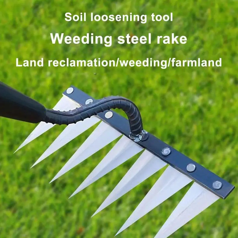 Metal Garden Rake Multifunctional Weeding Hoe Rake Harrow Farm Tool Weeding Scarifier Artifact Agricultural Tools Gardening Lawn