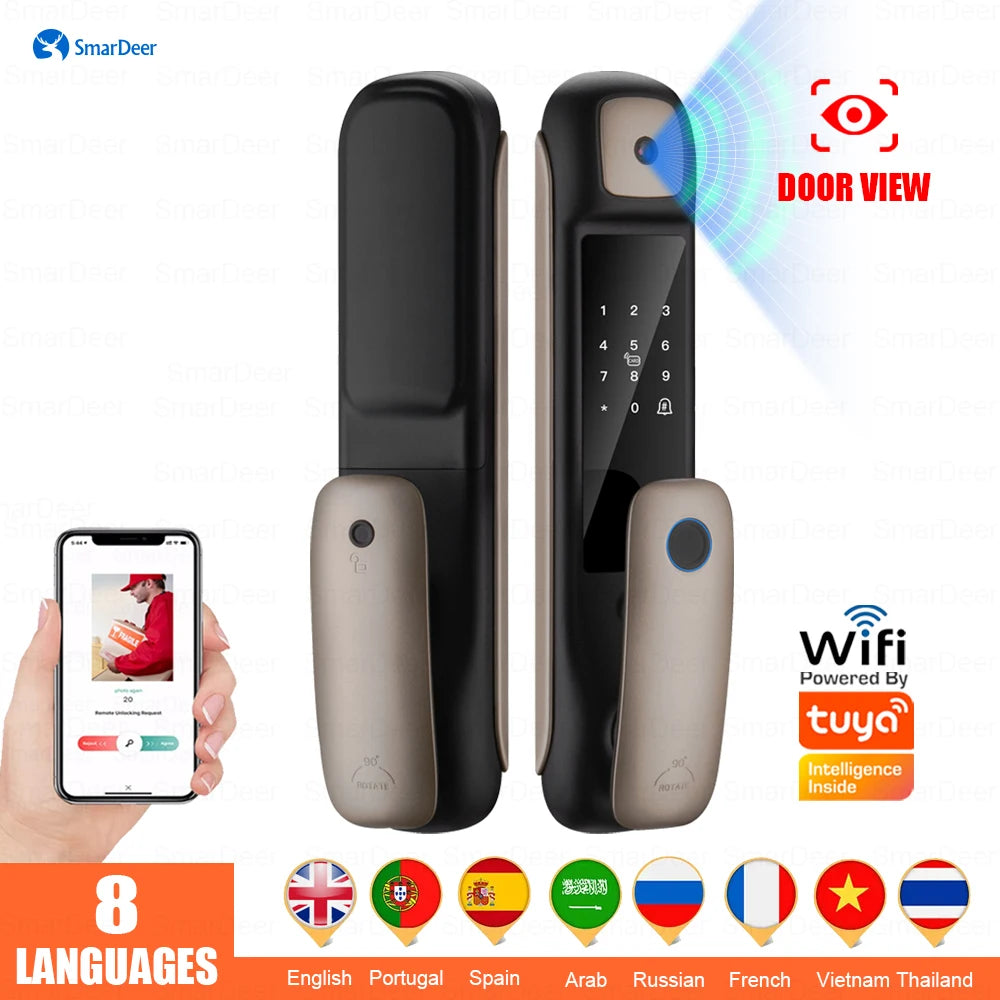 SmarDeer Digital Electronic Lock With Camera Tuya Smart Lock Keyless Biofingerprint Fingerprint Lock with WiFi