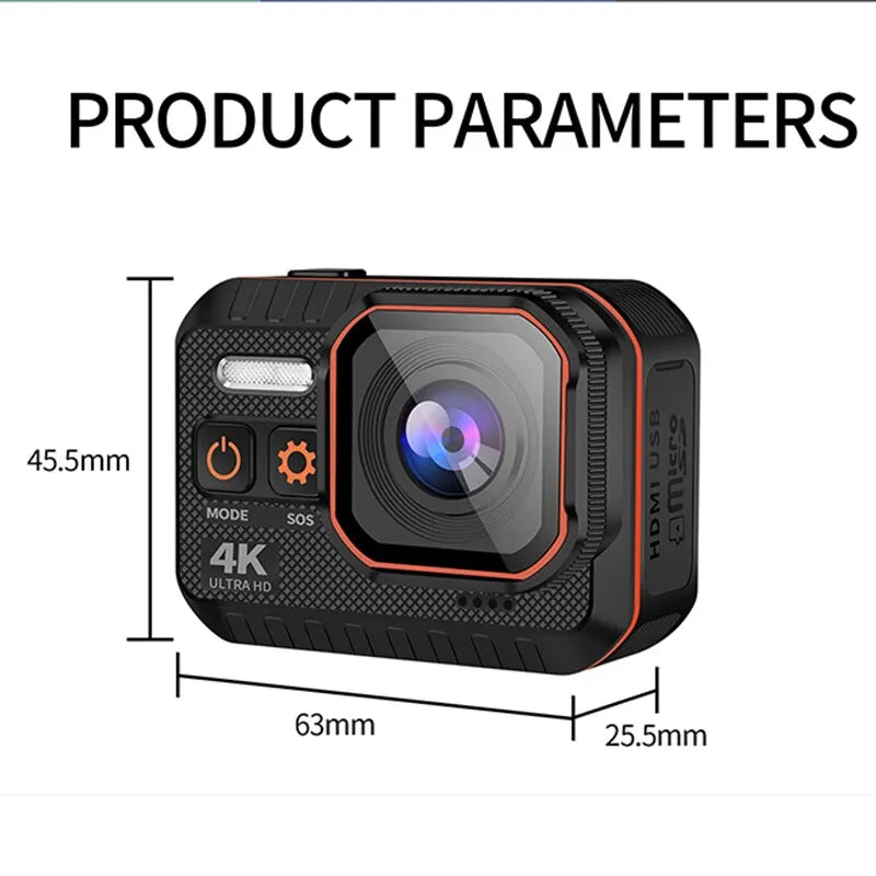 CERASTES Action Camera 4K60FPS With Remote Control Screen Waterproof Sport Camera Drive Recorder Sports Camera Helmet Action Cam
