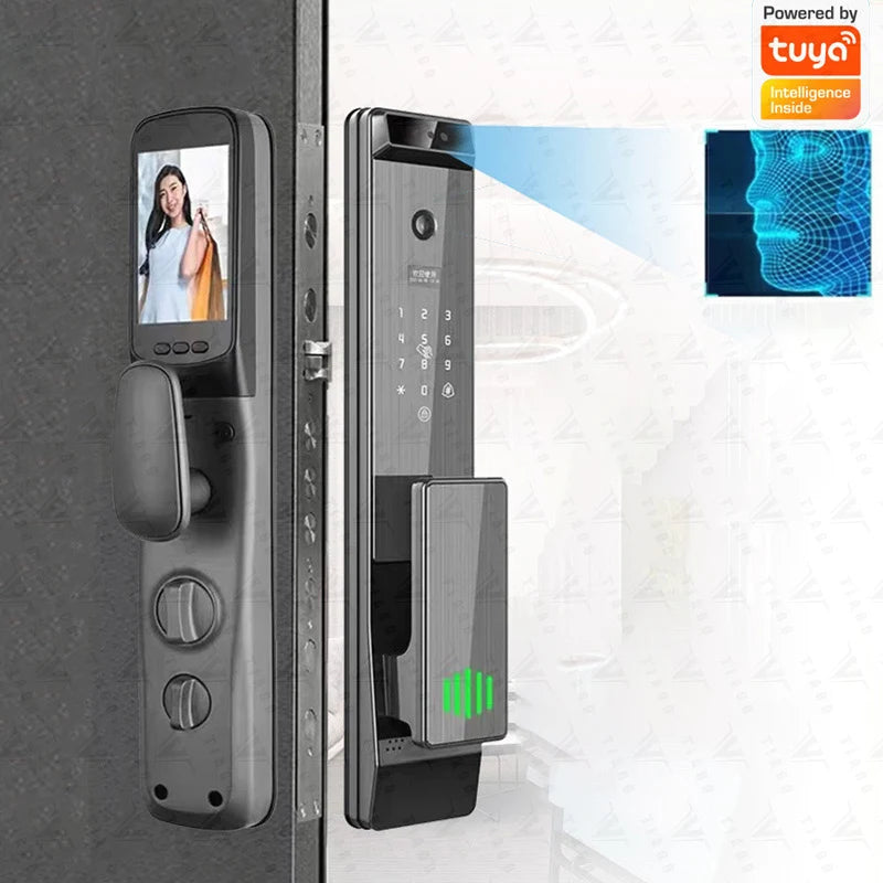 TIAGO WiFi Tuya APP Arabic/English/Russian/Portuguese Voice Digital 3D Face Recognition Fingerprint Smart Door Lock With Camera