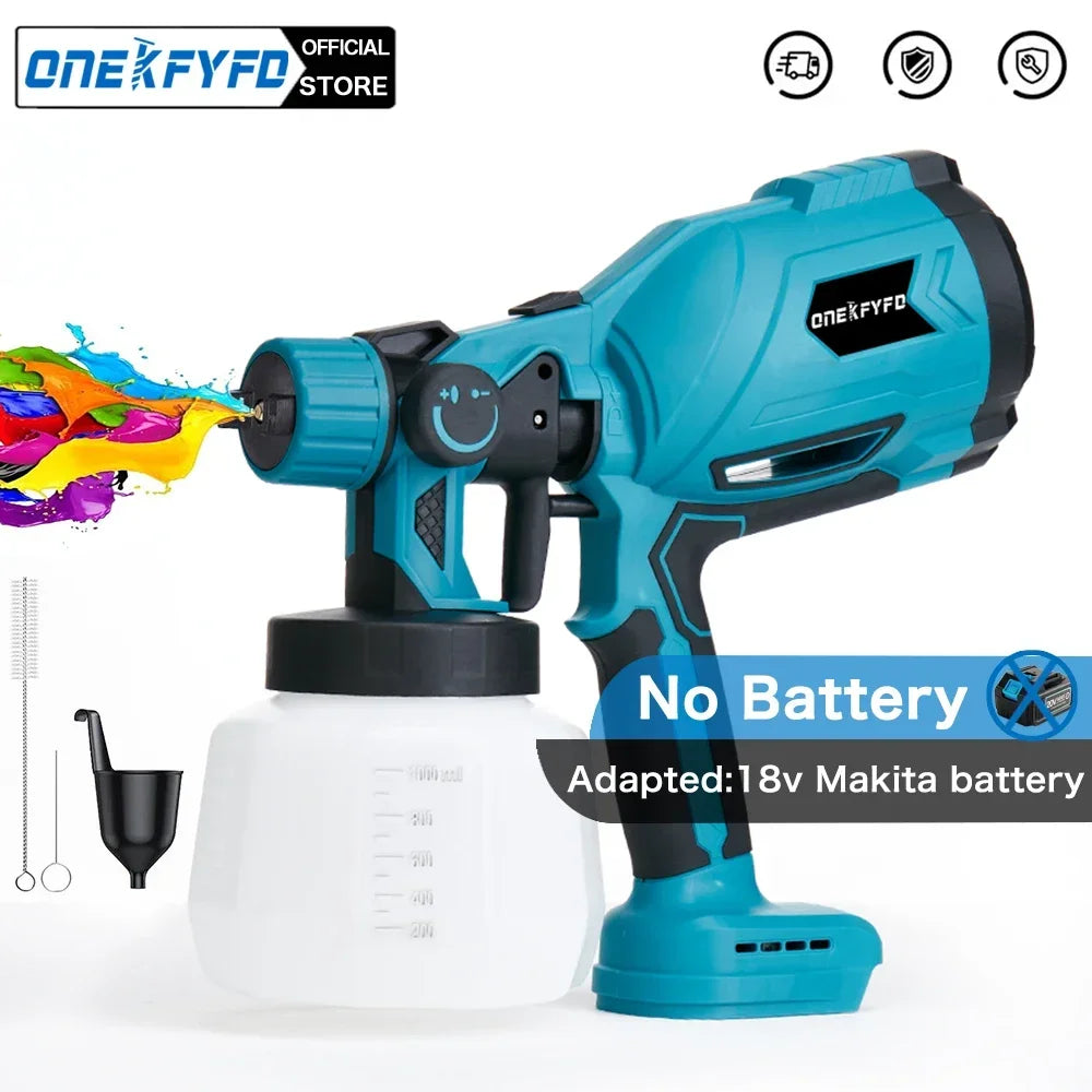 ONEKFYFD 1000ml Spray Gun High Power Home Electric Paint Sprayer Easy Spraying Airbrush Spray Gun Battery for Makita 18V Battery