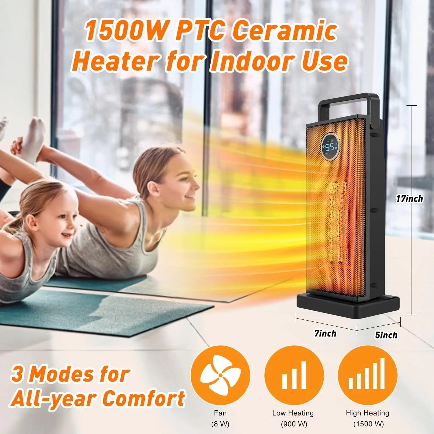 XIAOMI Room Heater 1500W Large Portable Ceramic Tower Heater 12 Hour Timer 3 Modes With Remote Rapid Heating Oscillating Heater